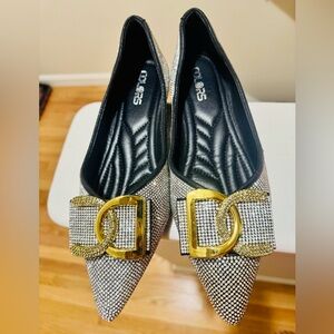 Gold and Silver Buckle Flats